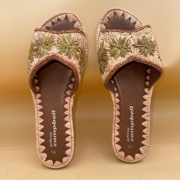 Anthropologie Jeffrey Campbell Dane Woven Raffia Slides Green Brown Size 7.5 EUC - Picture 3 of 8